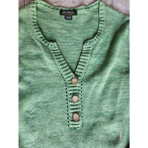 S38 Eddie Bauer Heather Green 1/2 button V-neck sweater long sleeve Size XL - Picture 3 of 9